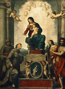 CORREGGIO, Madonna with St. Francis, 1514, Oil on wood, 299 x 245 cm, Gemäldegalerie, Dresden